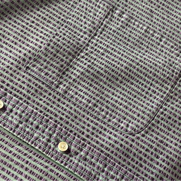 VTG LANDS’ END Men’s Purple and Green Striped Short Sleeve Button Down Shirt L - Picture 11 of 12
